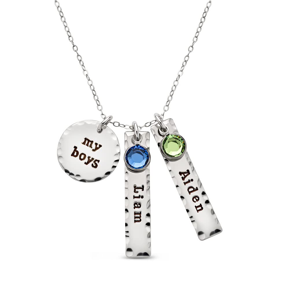 My Boys Personalized Name Necklace - Genuine Sterling Silver - Best Seller! Mother's Day Gift for Moms, Grandmother, Aunts, Friends