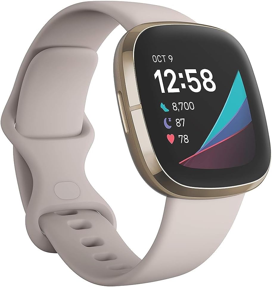 Fitbit Sense Advanced Smartwatch with Tools for Heart Health, Stress Management & Skin Temperature Trends, White/Gold, One Size (S & L Bands Included)