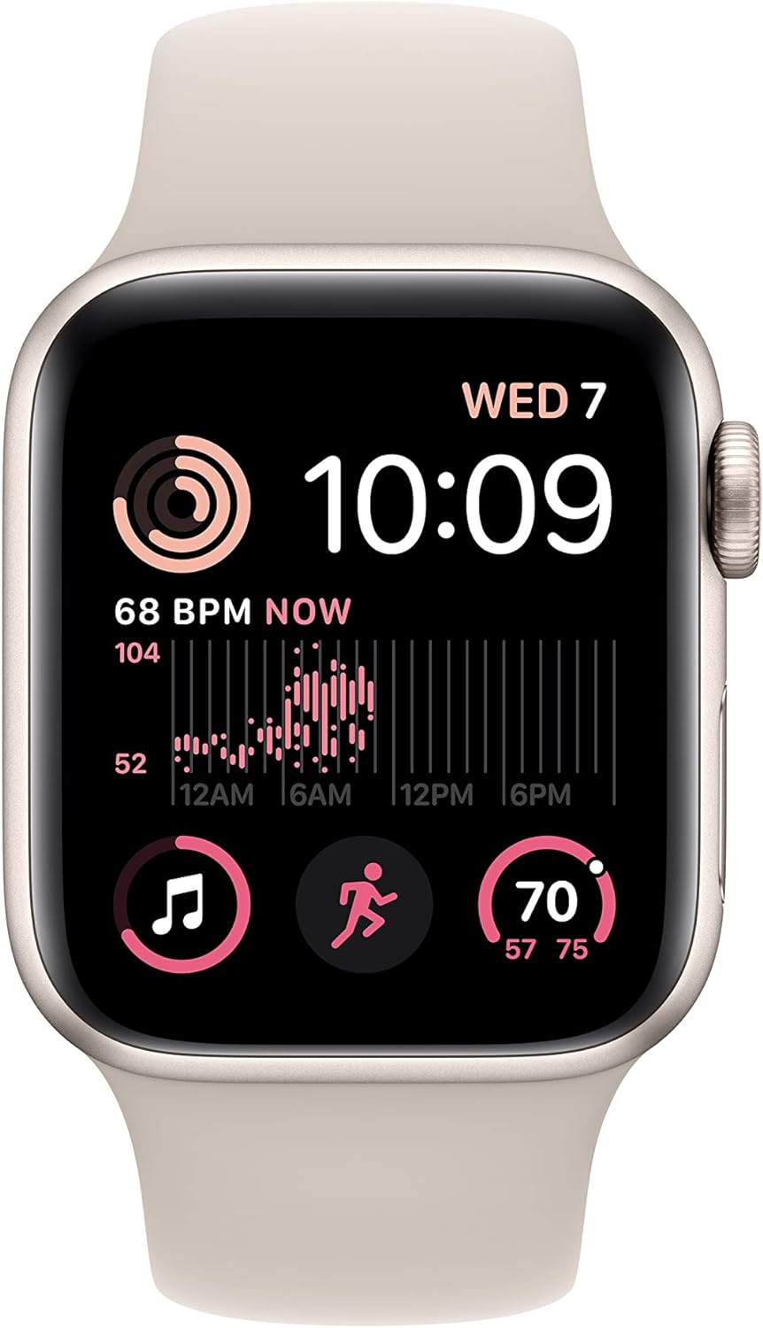 Apple Watch SE (2nd Gen) (GPS + Cellular, 40mm) - Starlight Aluminum Case with Starlight Sport Band, M/L (Renewed)