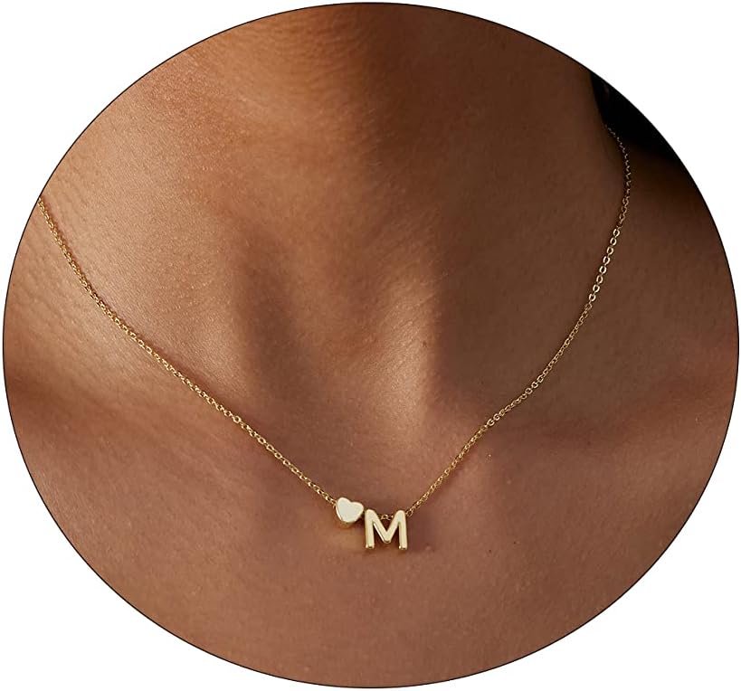 Dainty Initial Necklaces for Women 14K Gold Plated Heart Letter Necklace Personalized Initial Heart Pendant Necklace Tiny Letter Name Necklaces Gift for Teen Girls