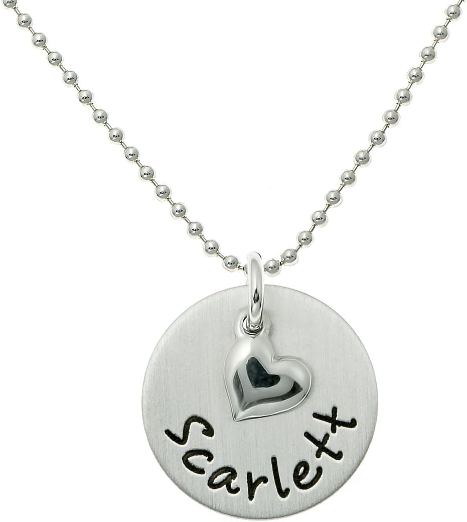 My Little Heart Personalized Sterling Silver Necklace. Customize 1 Round Sterling Silver Disc with a Name of your choice. Matte Finish. Choice of 925 Chain. Gifts for Her, Mom, Girlfriend, Wife