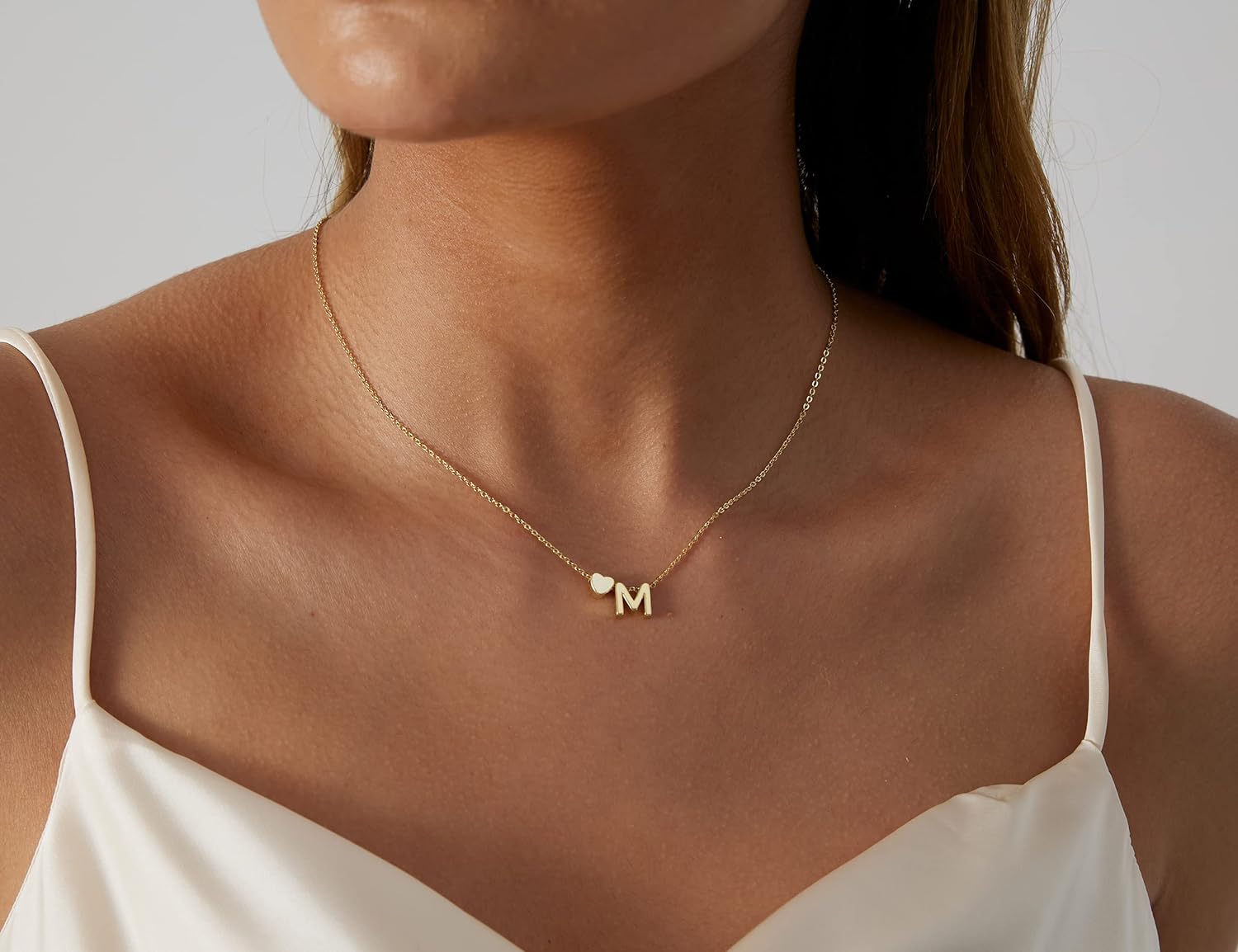 Dainty Initial Necklaces for Women 14K Gold Plated Heart Letter Necklace Personalized Initial Heart Pendant Necklace Tiny Letter Name Necklaces Gift for Teen Girls