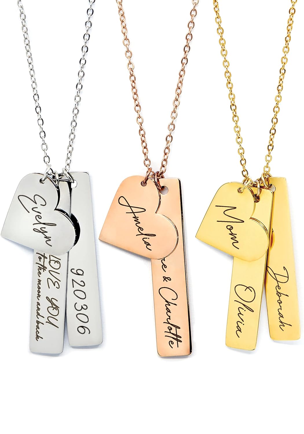 MignonandMignon Custom Name Necklace Kids Personalized Mother's Day Gift Gold Bar Engraved Jewelry Birthday Heart Charm Best Unique for Women -H8N