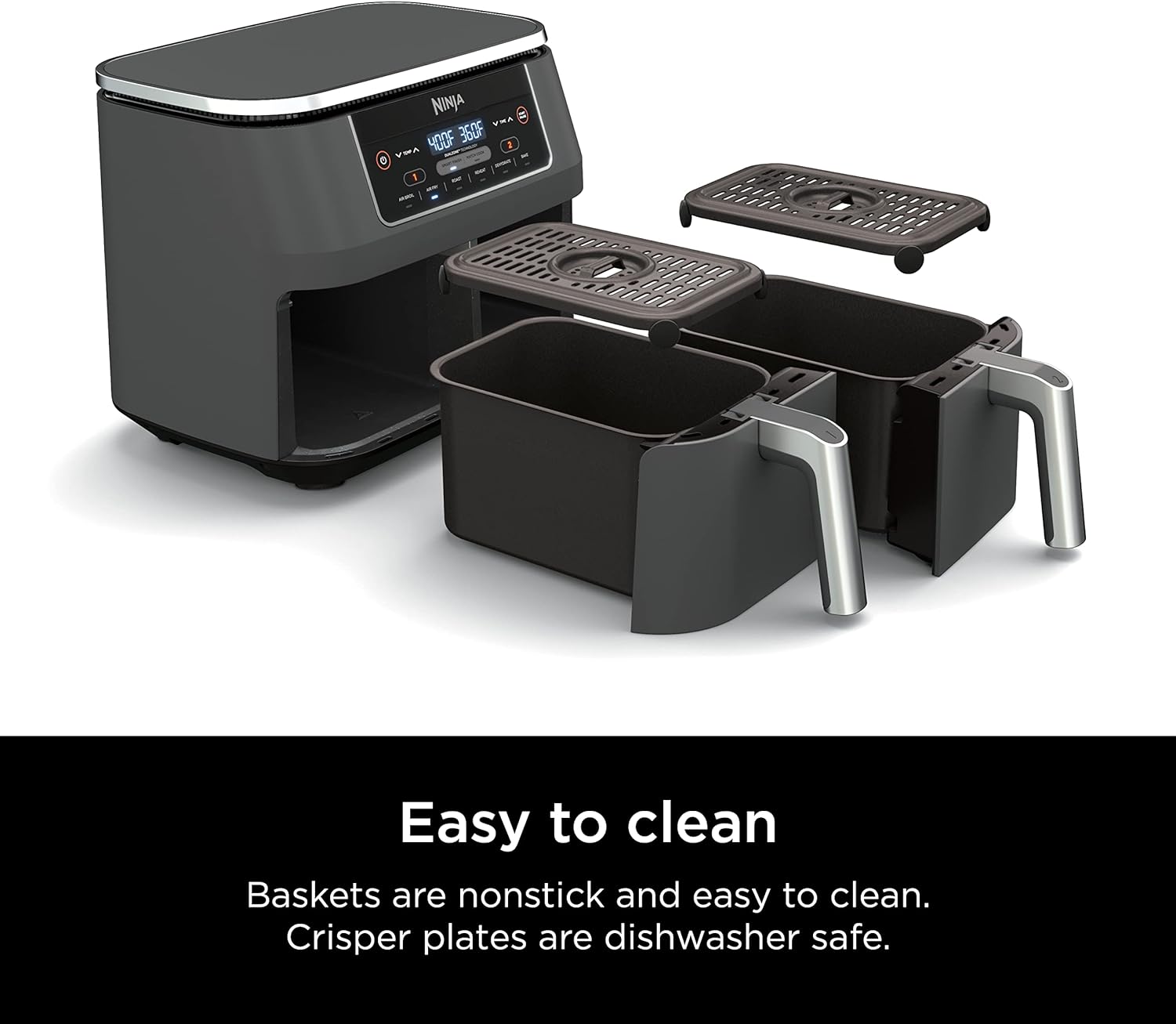 Ninja DZ201 Foodi 8 Quart 6-in-1 DualZone 2-Basket Air Fryer with 2 Independent Frying Baskets, Match Cook & Smart Finish to Roast, Broil, Dehydrate & More for Quick, Easy Meals, Grey