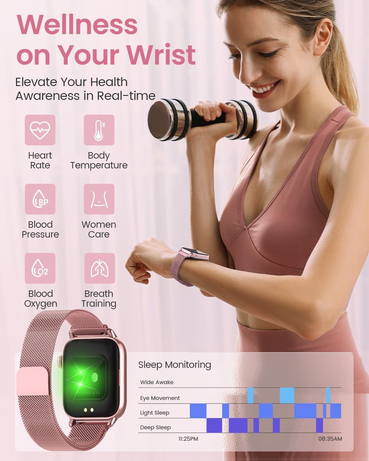 Smart Watches for Women,Fitness Tracker Smartwatch for Android Phones/iPhone Compatible,1.85" Womens Watch with Blood Pressure Monitor,Calls and Messages/Heart Rate/Sleep/Female Cycle(3 Watch Bands)