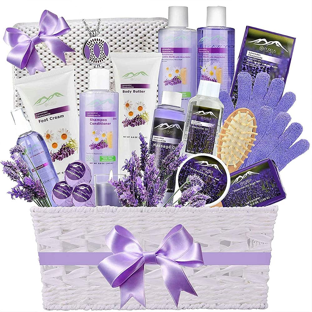 Premium Bath & Body Gift Basket. Ultimate Large Spa Basket! #1 Spa Gift Baskets for Women. Pampering Home Spa Kit - Natural Organic & Infused with Essential Oils! (Extra Large Lavender Bath Gift)