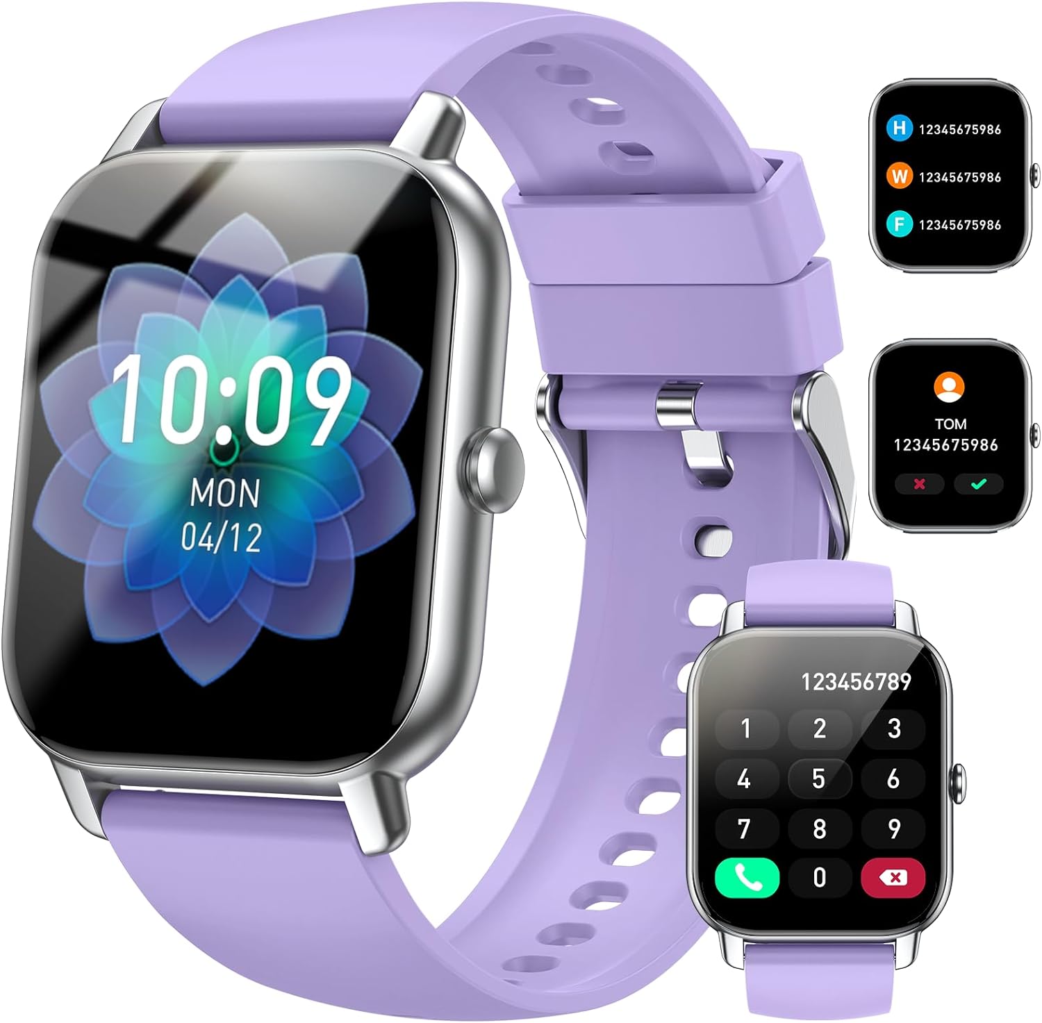 Smart Watch (Answer/Make Calls), 1.85" Smart Watches for Men Women 110+ Sport Modes Fitness Watch with Sleep Heart Rate Monitor, Pedometer, IP68 Waterproof for iOS Android Smartwatch, Silver Purple