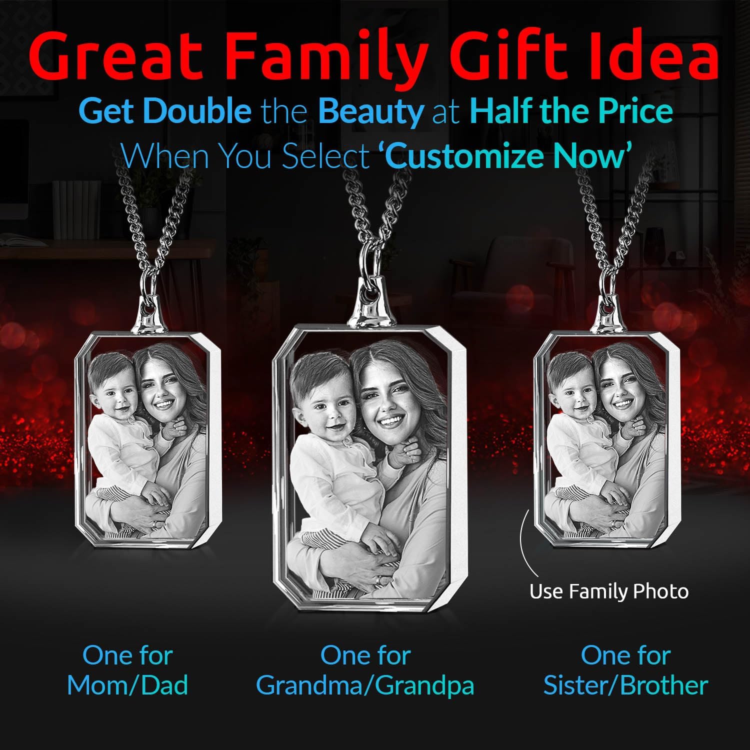 ArtPix 3D Crystal Photo Custom Necklace Rectangle, Customized Gift for Father, Dad, Men, Women, Him, Her,Grandpa, Great Personalized Gifts With Your Own Photo, Memorial Necklace, Custom 3D Picture