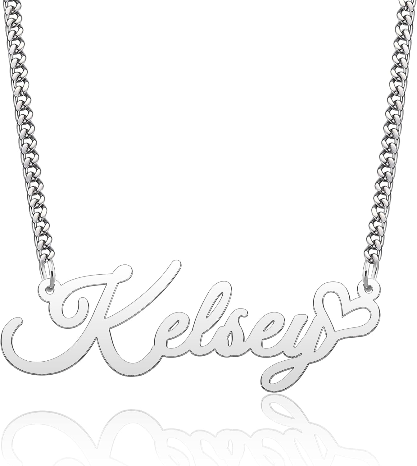 Personalized Name Necklace Love Heart Custom Name Necklace 925 Sterling Silver Name Necklace with Heart Symbol Initial Necklace Gift for Women Girls