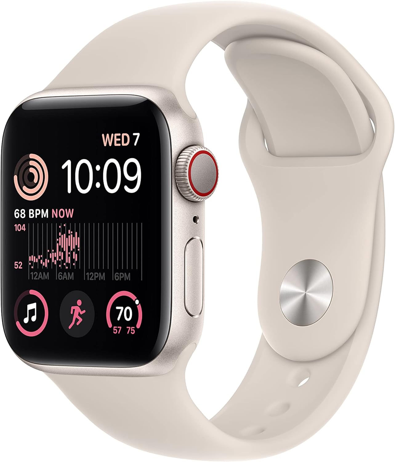 Apple Watch SE (2nd Gen) (GPS + Cellular, 40mm) - Starlight Aluminum Case with Starlight Sport Band, M/L (Renewed)