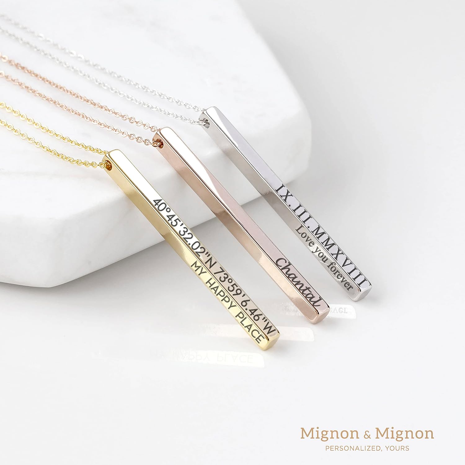 Personalized Coordinates Necklaces for Women Mothers Day Gifts for Her Custom Engraved Bar Jewelry with Kids Names - 4SBN