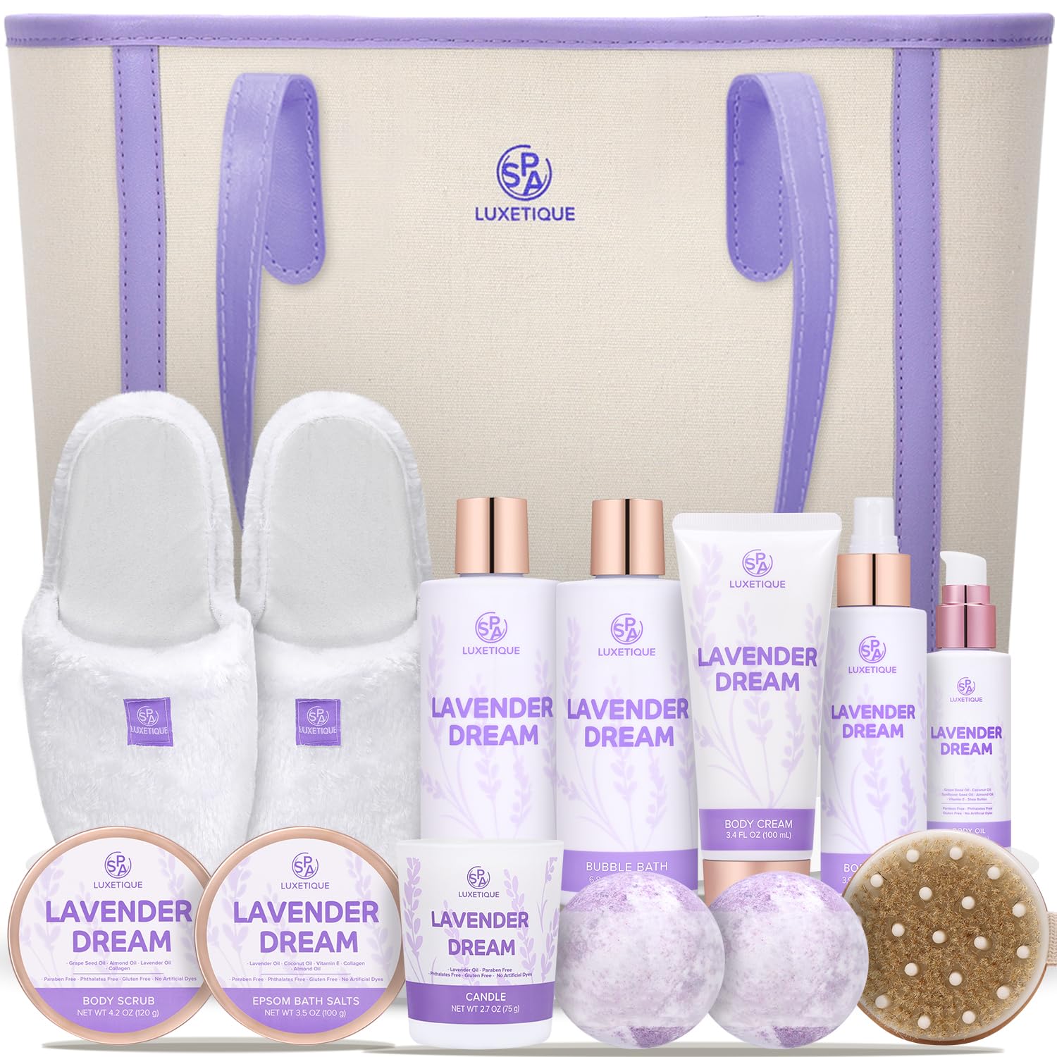 Gift Baskets for Women Mothers Day Gifts Spa Luxetique 12 Pcs Lavender Bath and Body Gifts for Women with Luxury Tote Bag Birthday Gifts for Mom