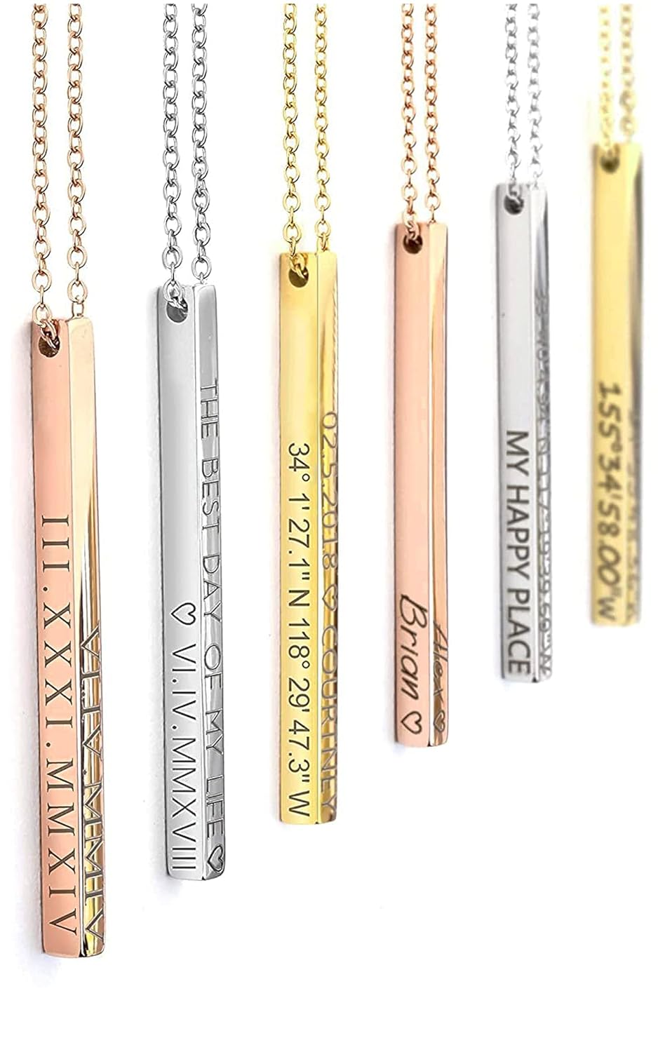 Personalized Coordinates Necklaces for Women Mothers Day Gifts for Her Custom Engraved Bar Jewelry with Kids Names - 4SBN