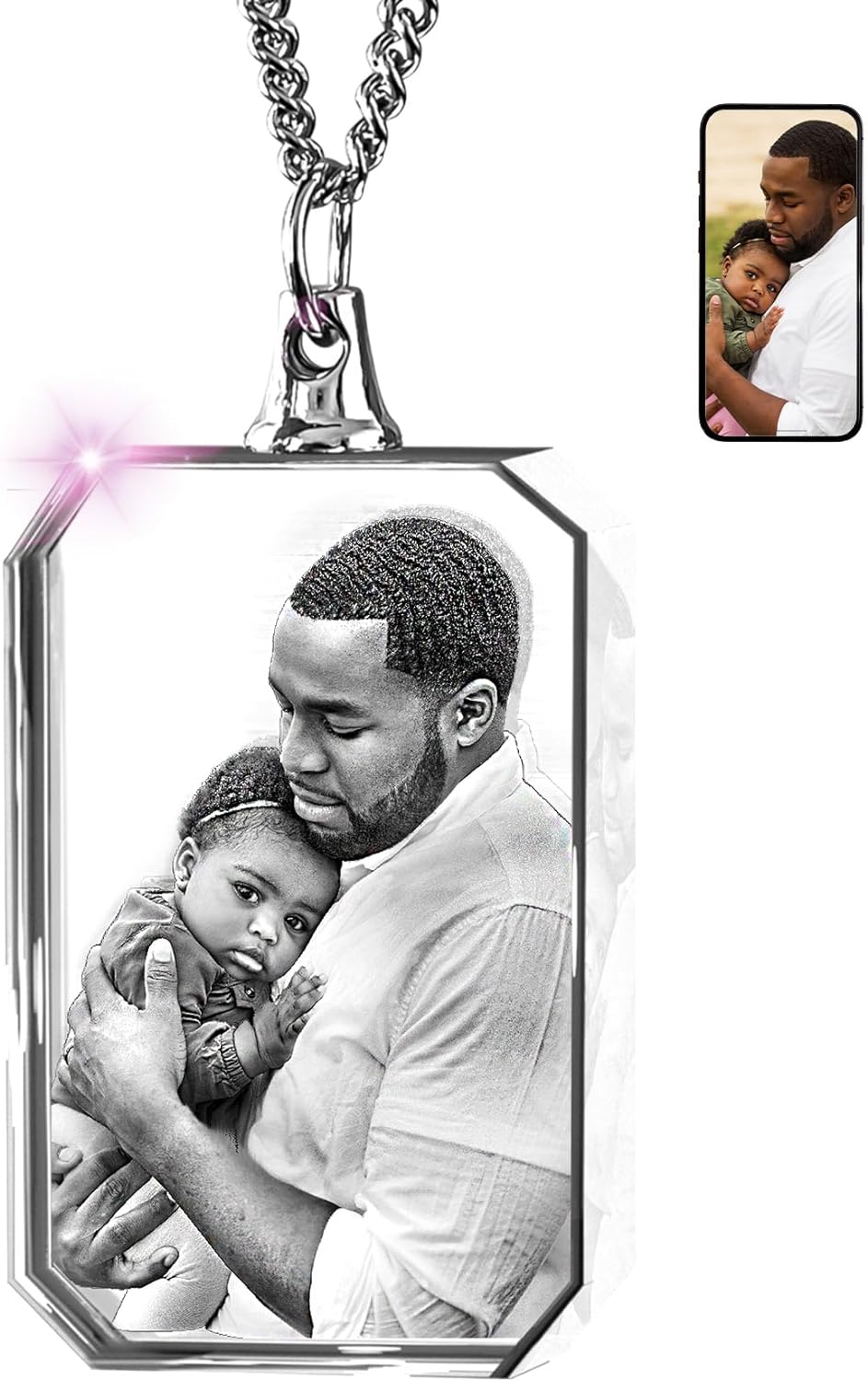 ArtPix 3D Crystal Photo Custom Necklace Rectangle, Customized Gift for Father, Dad, Men, Women, Him, Her,Grandpa, Great Personalized Gifts With Your Own Photo, Memorial Necklace, Custom 3D Picture