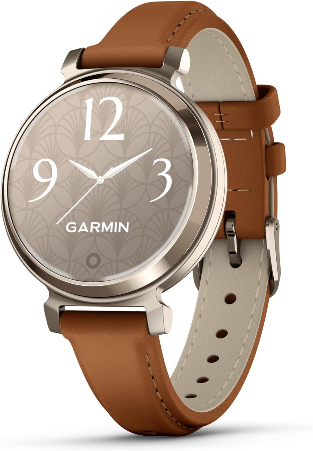 Garmin Lily 2, Small and Stylish Smartwatch, Hidden Display, Patterned Lens, Up to 5 Days Battery Life, Tan