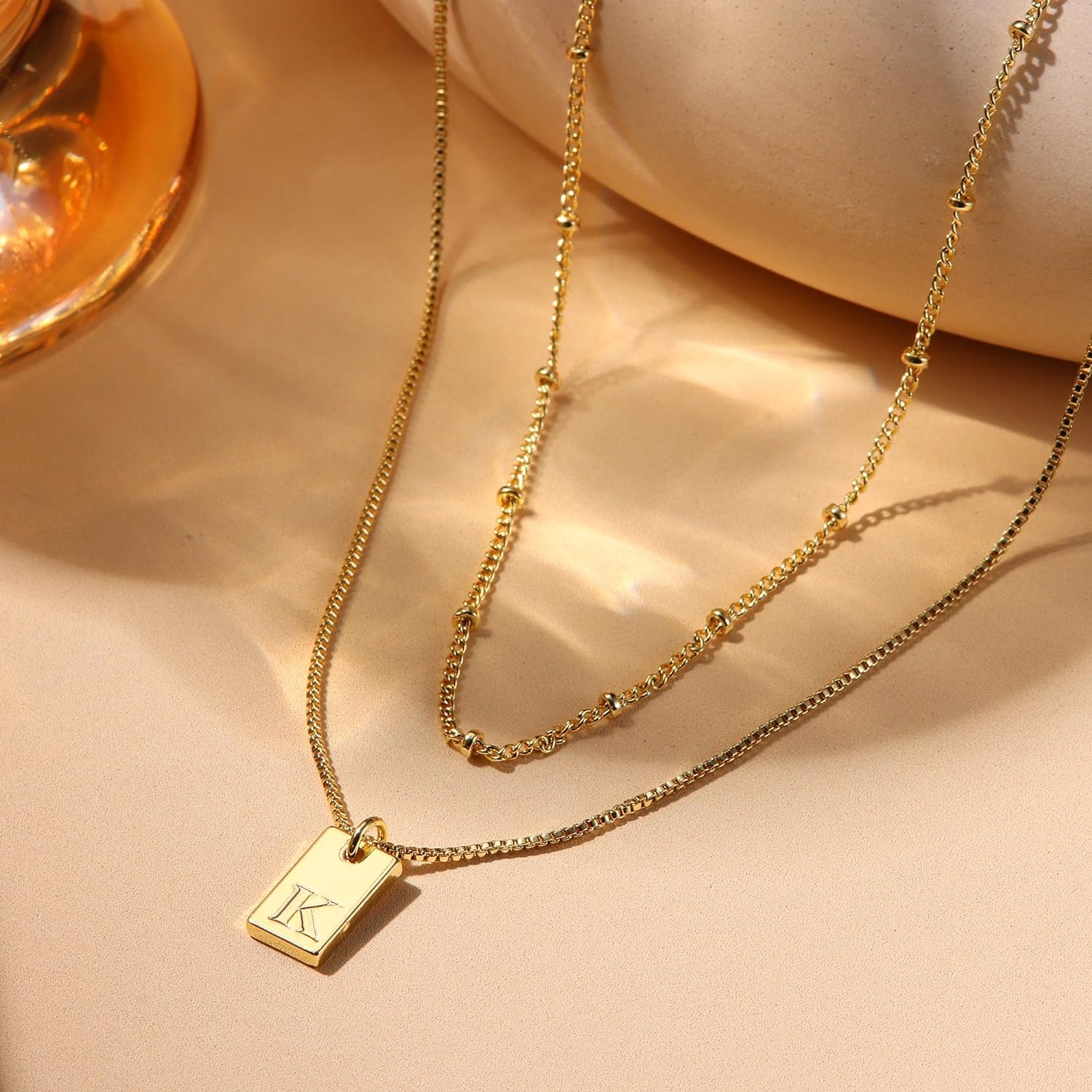 Krfy Initial Necklaces for Women 14K Gold Plated Letter Necklace Dainty Gold Name Necklace Personalized Initial Tag Pendant Necklace for Women Trendy Gold Jewelry