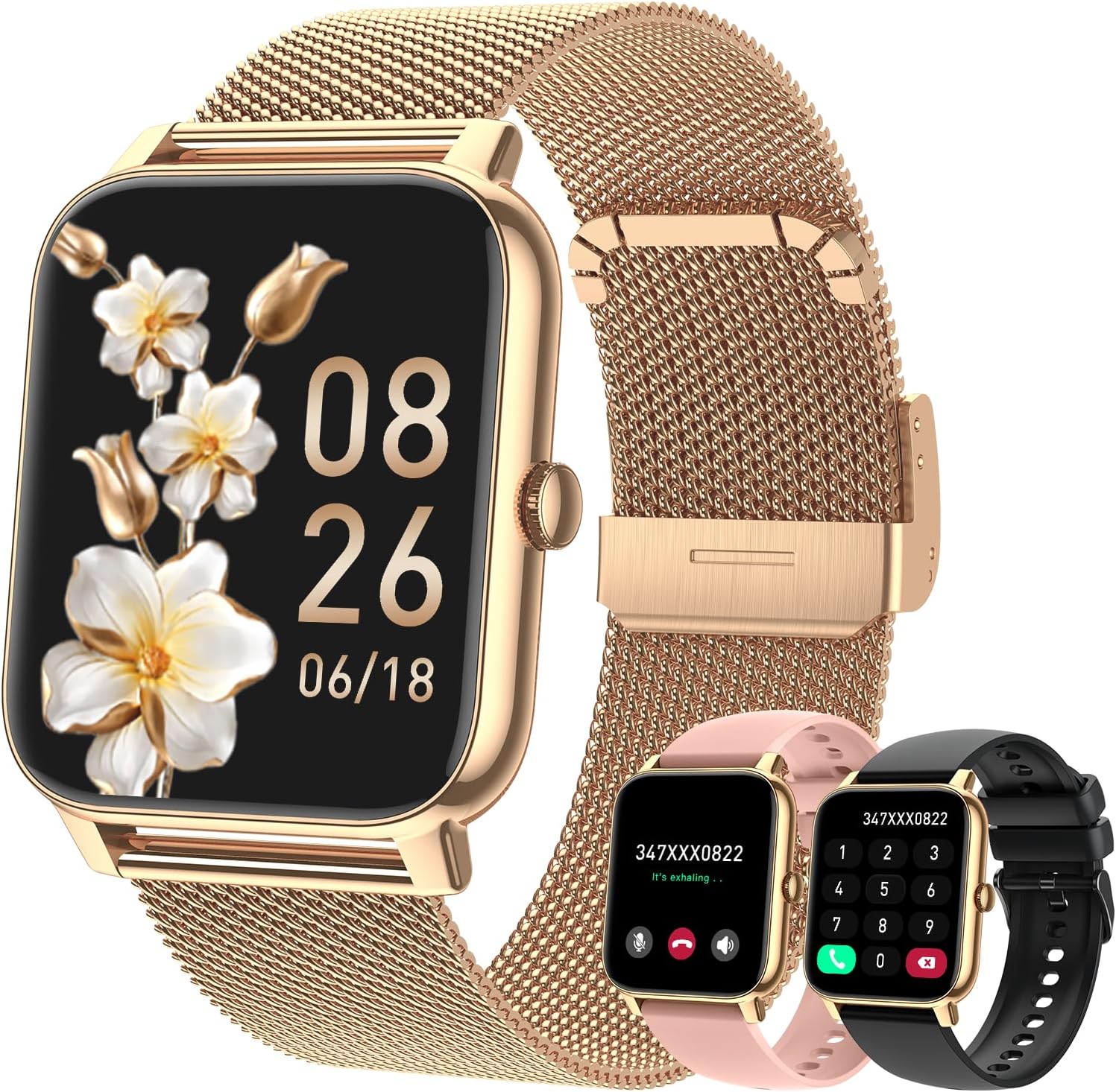 Smart Watch for Women Fitness Tracker: Gold Smart Watches for Women Digital Mens Watches Make/Answer Call Waterproof Running Smartwatch Android Phone iPhone Samsung Compatible Heart Rate Monitor