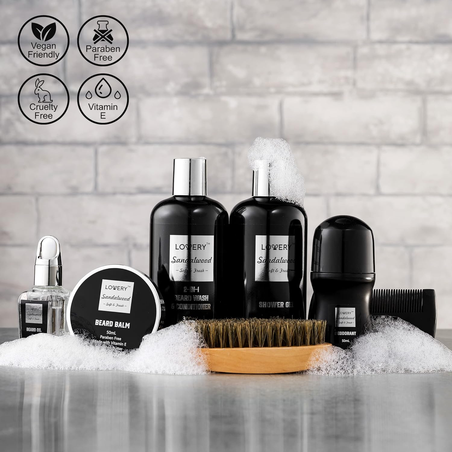 Fathers Day Beard Growth Kit, Gift Baskets for Men, Beard Kit & Body Care Gifts, Sandalwood Spa Gift Baskets, Mens Bath & Beard Grooming Kit for Him, Birthday Gifts with Beard Balm, Deodorant & More