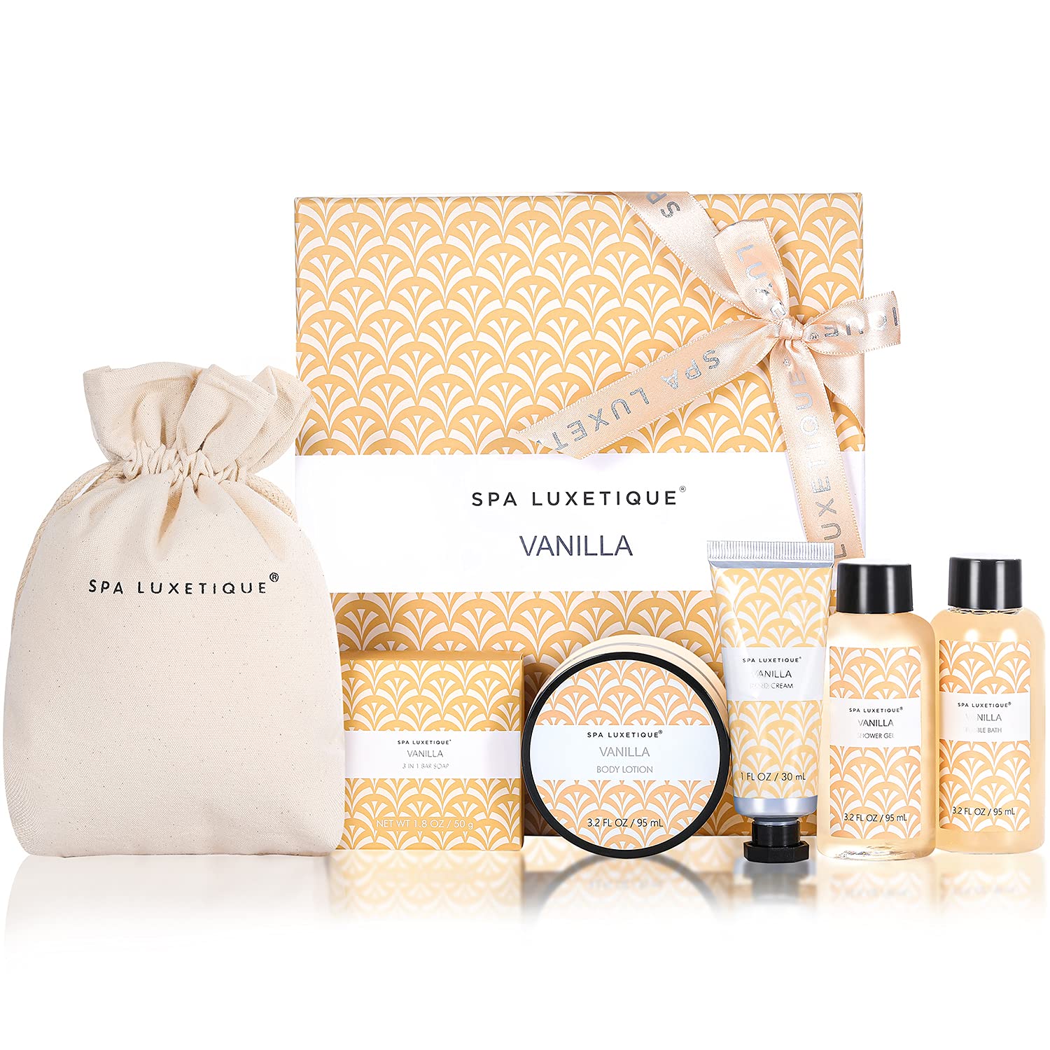 Spa Luxetique Spa Gifts For Women 6pc Vanilla Gifts Set For Women With Body Lotion, Shower Gel, Bubble Bath, Hand Cream, Bath and Body Gifts Set, Birthday Gifts for Women, Spa Set Self Care kit