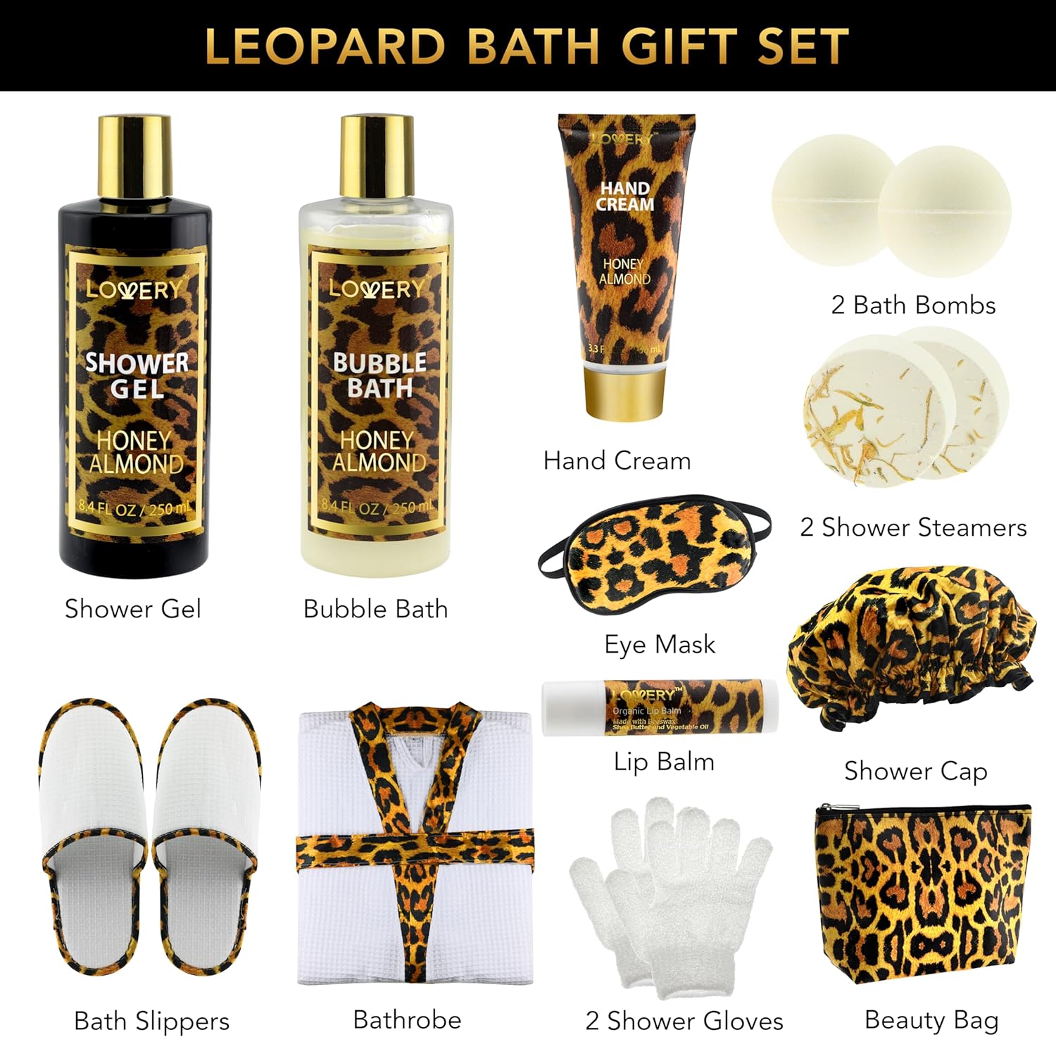 Fathers Day Gifts, At-Home Spa Kit with Honey Almond Scent, 17Pcs Relaxing Bath Gift Set with Vit E Rich Bath Essentials, Bubble Bath, Shower Steamer, Hand Cream, Lip Balm, Bath Robe, Slippers & More