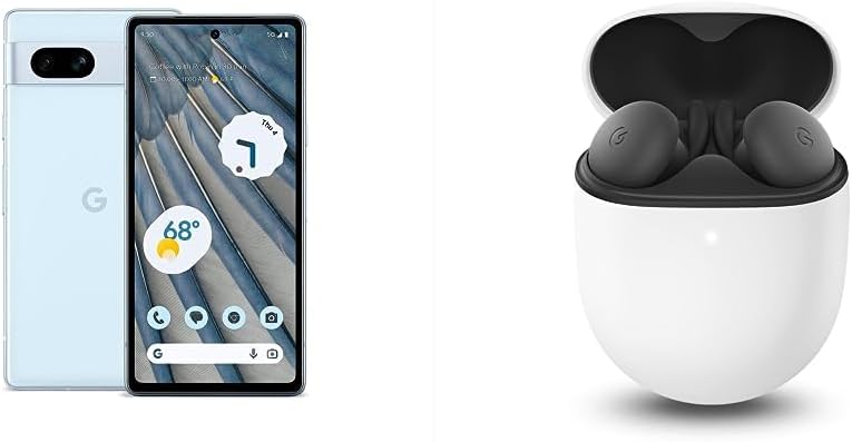 Google Pixel 7a - Unlocked Android Cell Phone - Smartphone with Wide Angle Lens - 128 GB - Sea with Pixel Buds A-Series - Wireless Earbuds - Headphones with Bluetooth - Charcoal