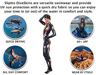 Slip Ins DiveSkins Zippered Full Body Diving Skin with Rash Guard, UV Protection for Surfing, Swimming, Diving, Snorkeling, Water Sports