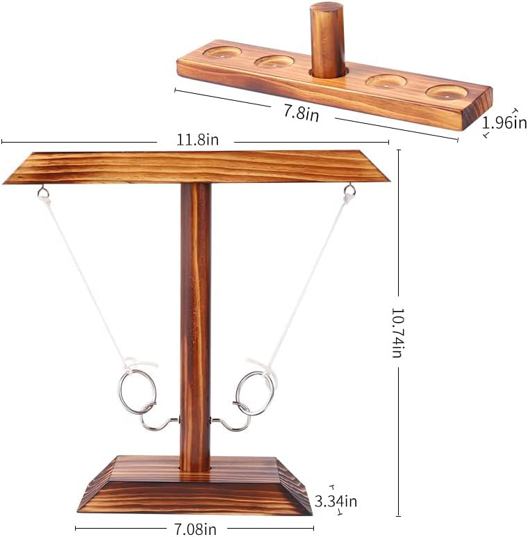 Ring Toss Game for Adults - Wooden Ring Hook Tossing Game, Hook and Ring Game On a String, 2 Player Battle Ring Hook Game, Table Top Ring Swing Game for Outdoor, Party