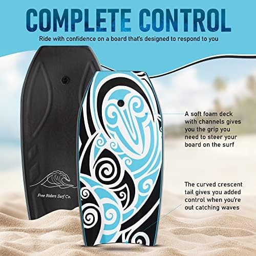 41'' Professional Boogie Board / Bodyboard for Kids and Adults - Heavy Durable for Beach. Premium EPO Core with Dual Fiberglass Stringers and Smooth Slick HDPE Bottom