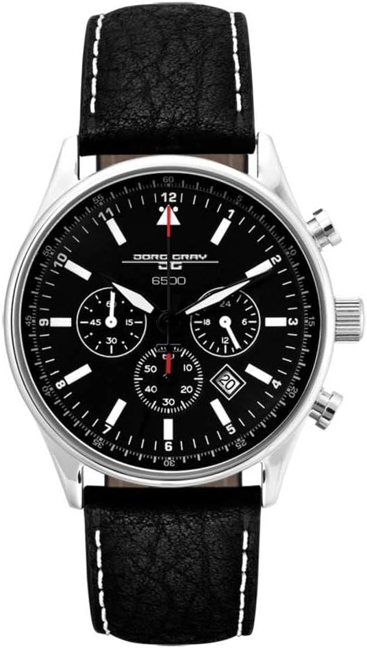 JG6500 Commemorative Round Watch with Black Italian Buffalo Grain Leather Strap with White Stitches