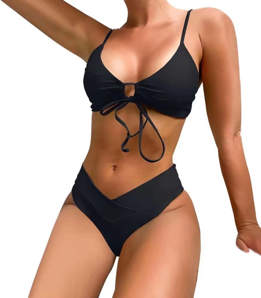 Sexy Bikini Set High Cut Swimsuit Set for Women Tie Knotte Bathing Suit 2 Piece