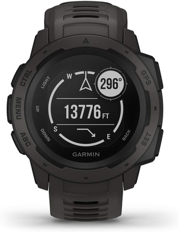 Garmin Instinct, Rugged Outdoor Watch with GPS, Features Glonass and Galileo, Heart Rate Monitoring and 3-Axis Compass, Graphite