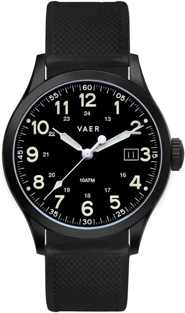 Vaer Men’s Field Watch, Quartz Movement for Accurate & Reliable Timing, Scratch Resistant Sapphire Crystal, Locking Screw-Down Crown, Iconic Replica of The A-11 Military Watch for Men of WW2