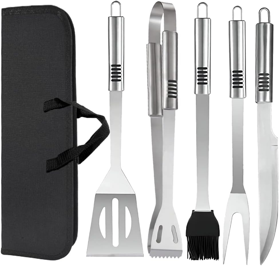 Grill Tools Set,Stainless Steel Grill Set for Men, 6pc BBQ Tools Grilling Accessories Kit with Spatula,Fork,Knife,Brush,Tongs & Carry Bag Grill Utensils Set for Outdoor Grill