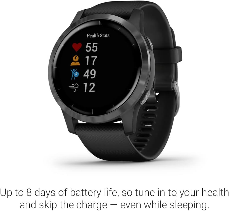 Garmin Vivoactive 4, GPS Smartwatch, Features Music, Body Energy Monitoring, Animated Workouts, Pulse Ox Sensors and More, Black