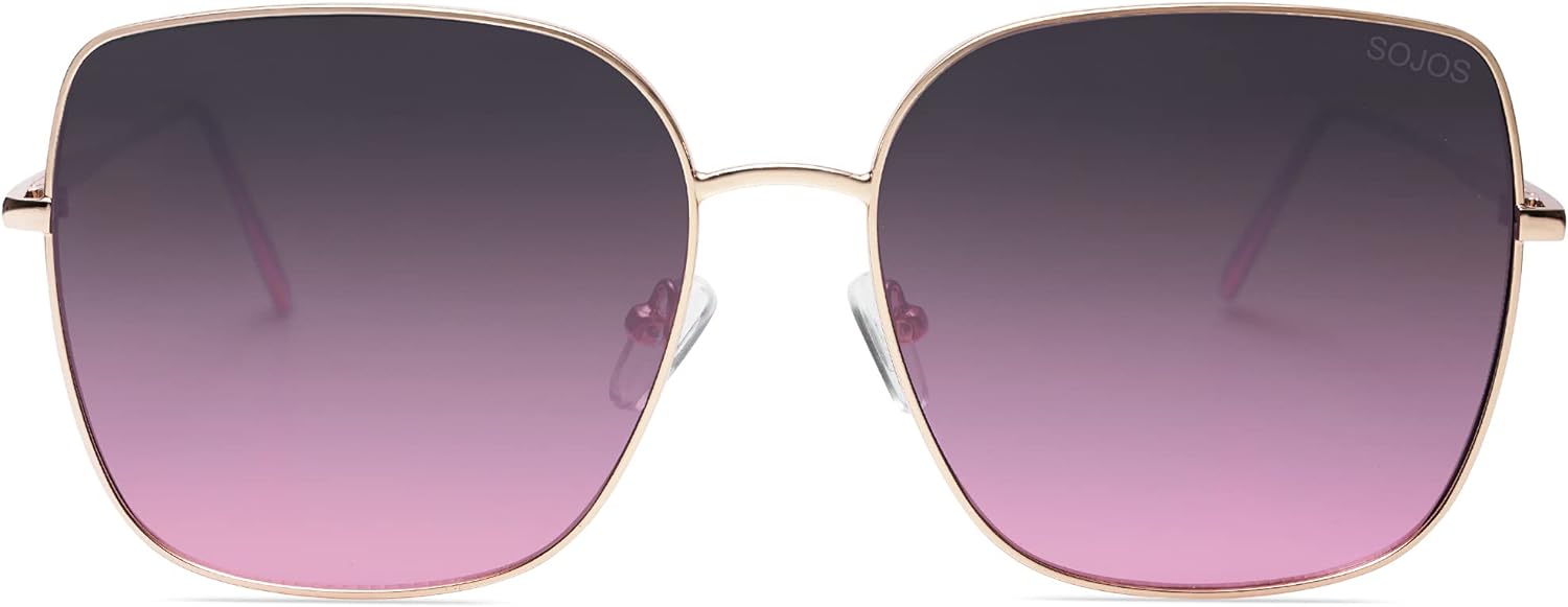 SOJOS Trendy Oversized Square Metal Frame Sunglasses for Women Men Flat Mirrored Lens UV Protection Sunglasses SJ1146