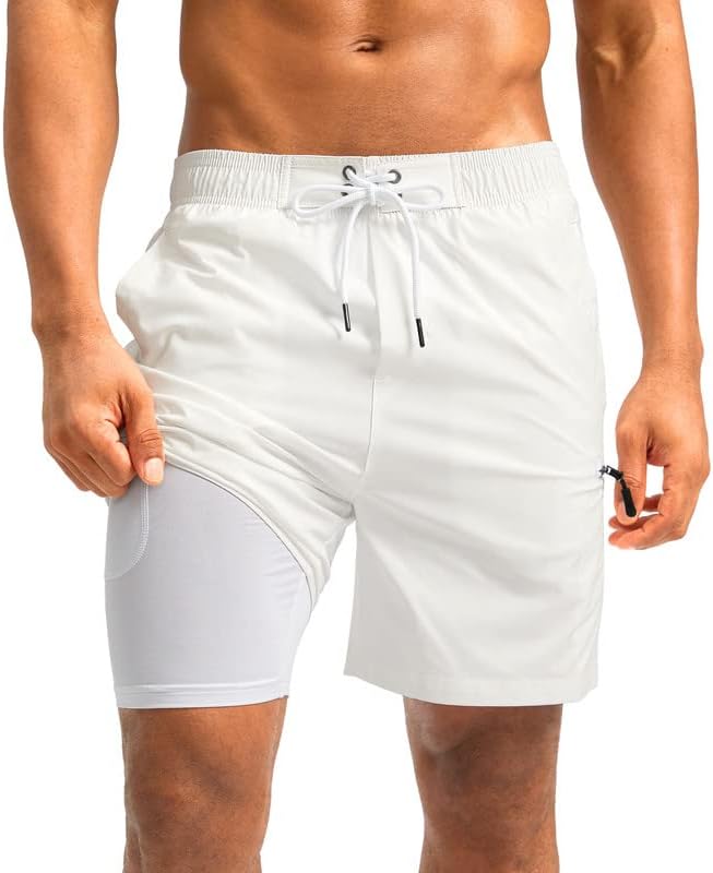 G Gradual Mens Swim Trunks with Compression Liner 5 inch Inseam Quick Dry Bathing Suits with Zipper Pocket-No Thigh Chafing