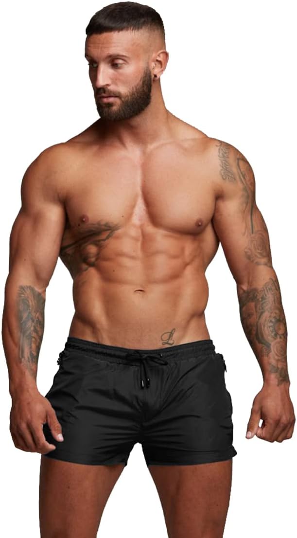 Mens Swimwear Sports Shorts Swim Trunks with Zipper Pockets