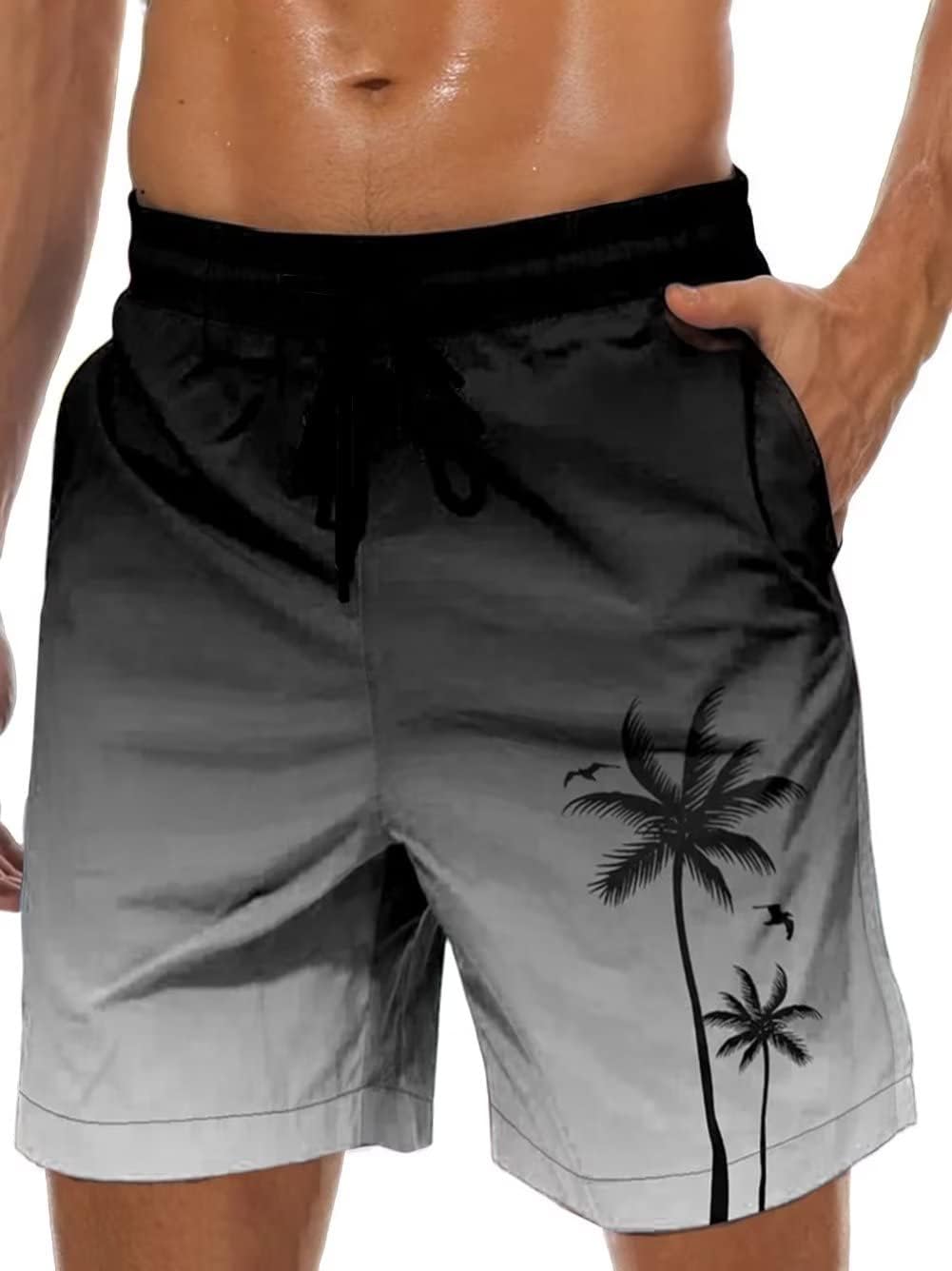 Men's Swim Trunks Hawaiian Bathing Mesh Lining Suit Swimsuits Beach Shorts with Pockets