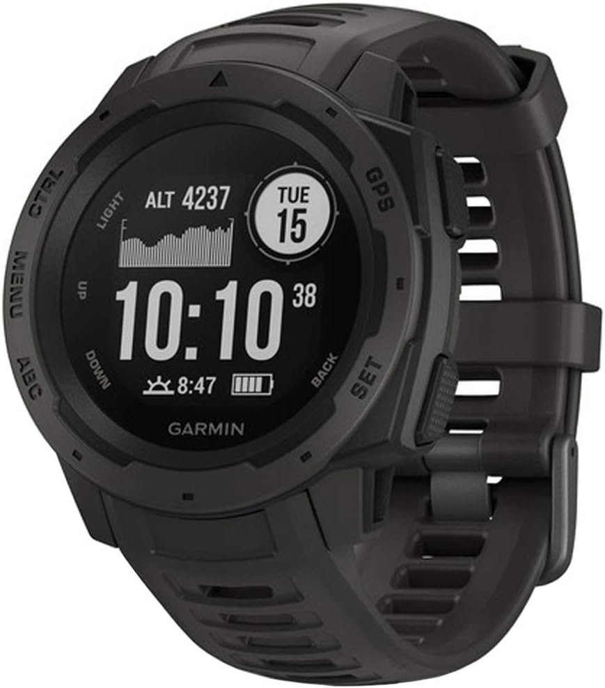 Garmin Instinct, Rugged Outdoor Watch with GPS, Features Glonass and Galileo, Heart Rate Monitoring and 3-Axis Compass, Graphite