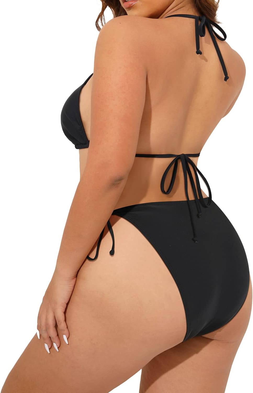 Tempt Me Women Plus Size Triangle Bikini String Two Piece Halter Tie Side Swimsuit