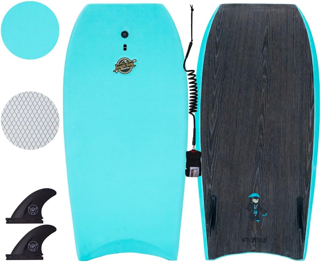 South Bay Board Co. - 44” Sea Lion Hybrid Bodyboard with Future Fins- Best Hybrid Body Board for Kids & Adults - Durable, EPS Core with I-Beam Stringer - Wax-Free IXPE Foam Deck & Epoxy Bottom Deck