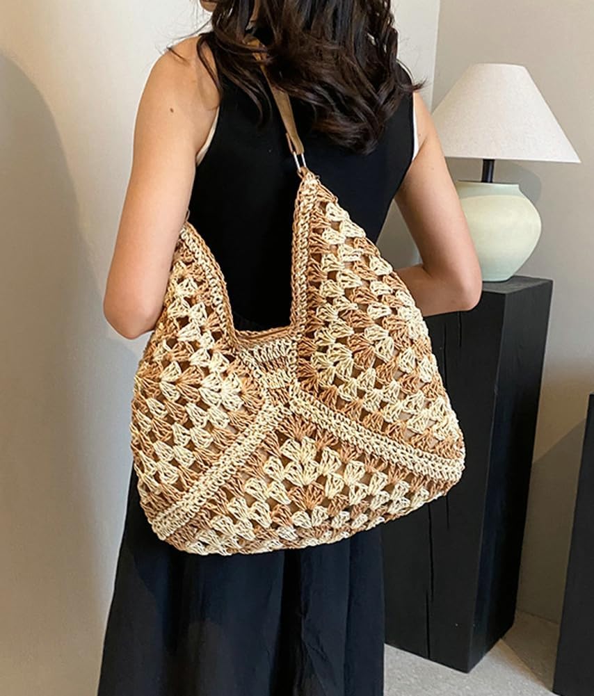 Straw Hobo Bags for Women Straw Tote Bag Stylish Summer Beach Shoulder Bag Designer Hand-woven Bag for Travel 2024