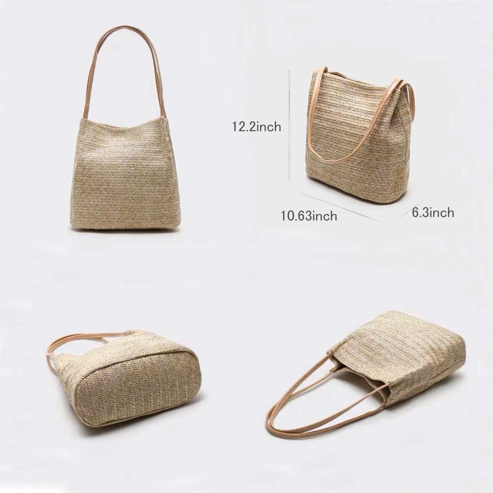 Straw Beach bag Buckets Totes Handbag Shoulder Bag Tote Bag Purses 2024 New Women Summer Beach Handbag (Light Beige)