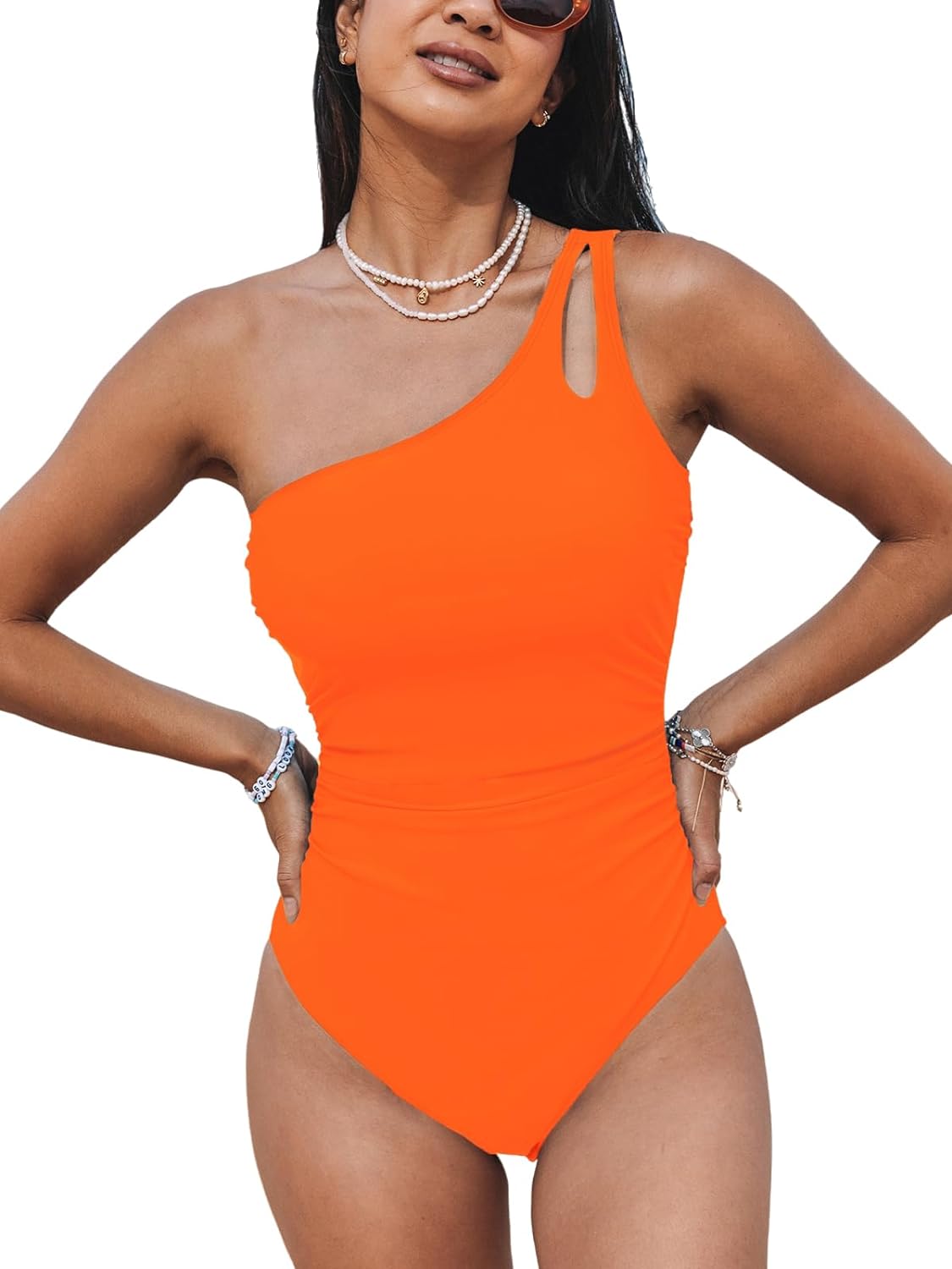 CUPSHE Women's One Piece Swimsuit Tummy Control Bathing Suit One Shoulder Cutout Slimming Swimwear