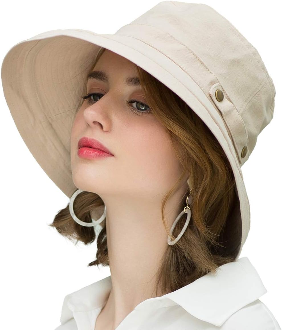 SOMALER Womens Cotton Wide Brim Sun Hats UPF50+ UV Packable Beach Hat Summer Bucket Cap for Travel