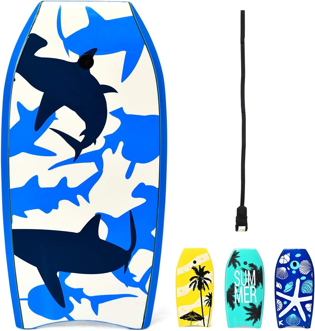 GYMAX Boogie Boards for Beach, 33"/37"/41" Body Board with EPS Foam Core, Crescent Tail, Dual Channel & Wrist Leash, Lightweight Bodyboard for Kids, Youth, Adults