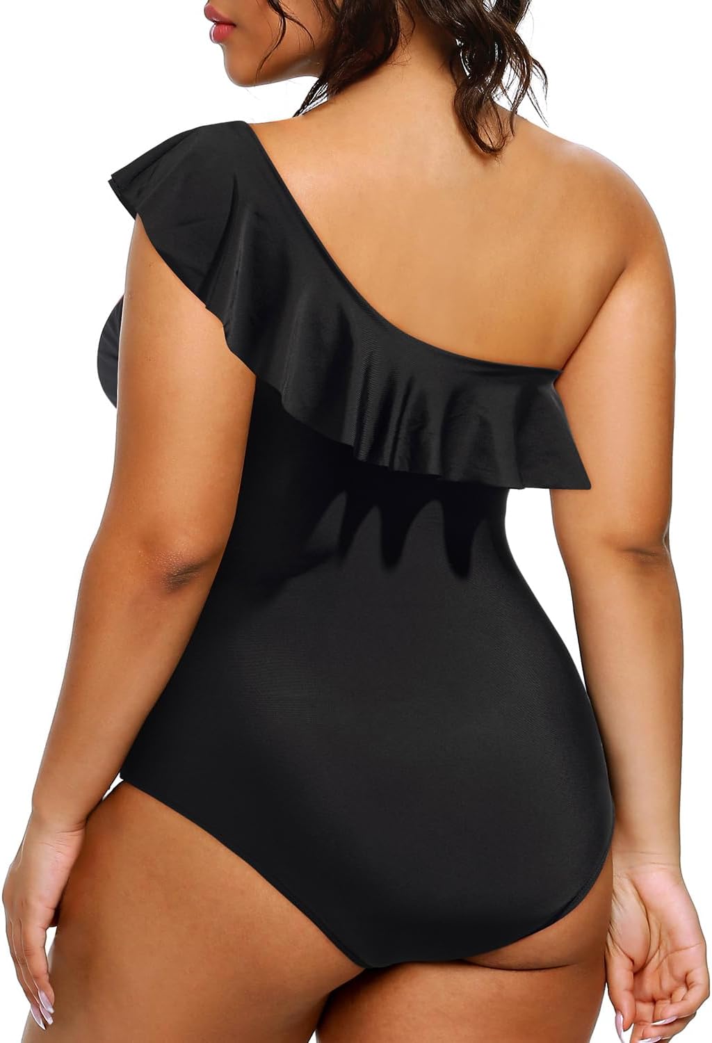 Aqua Eve Plus Size Bathing Suits for Women One Piece Swimsuits One Shoulder Ruffle Tummy Control Swimwear