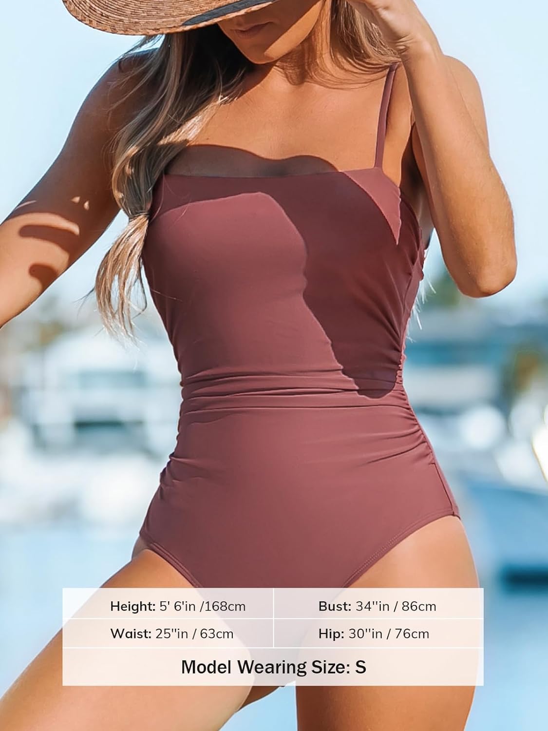 CUPSHE Women Swimsuit One Piece Bathing Suit Square Neck Cutout Back Tummy Control with Adjustable Spaghetti Straps