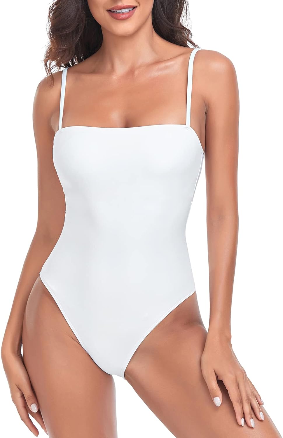 Women's One Piece Bathing Suit with Adjustable Straps Bandeau One Piece Swimsuit