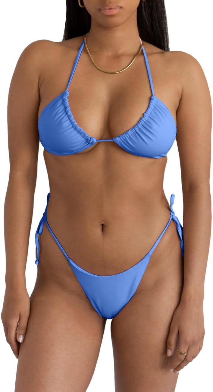 Bikini Sets for Women Adjustable Sexy String Bikini Two Piece Bathing Suits V Neck Push Up Triangle Top Swimwear